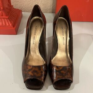 ANTONIO MELANI Brown Tortoiseshell Peep-Toe Pumps